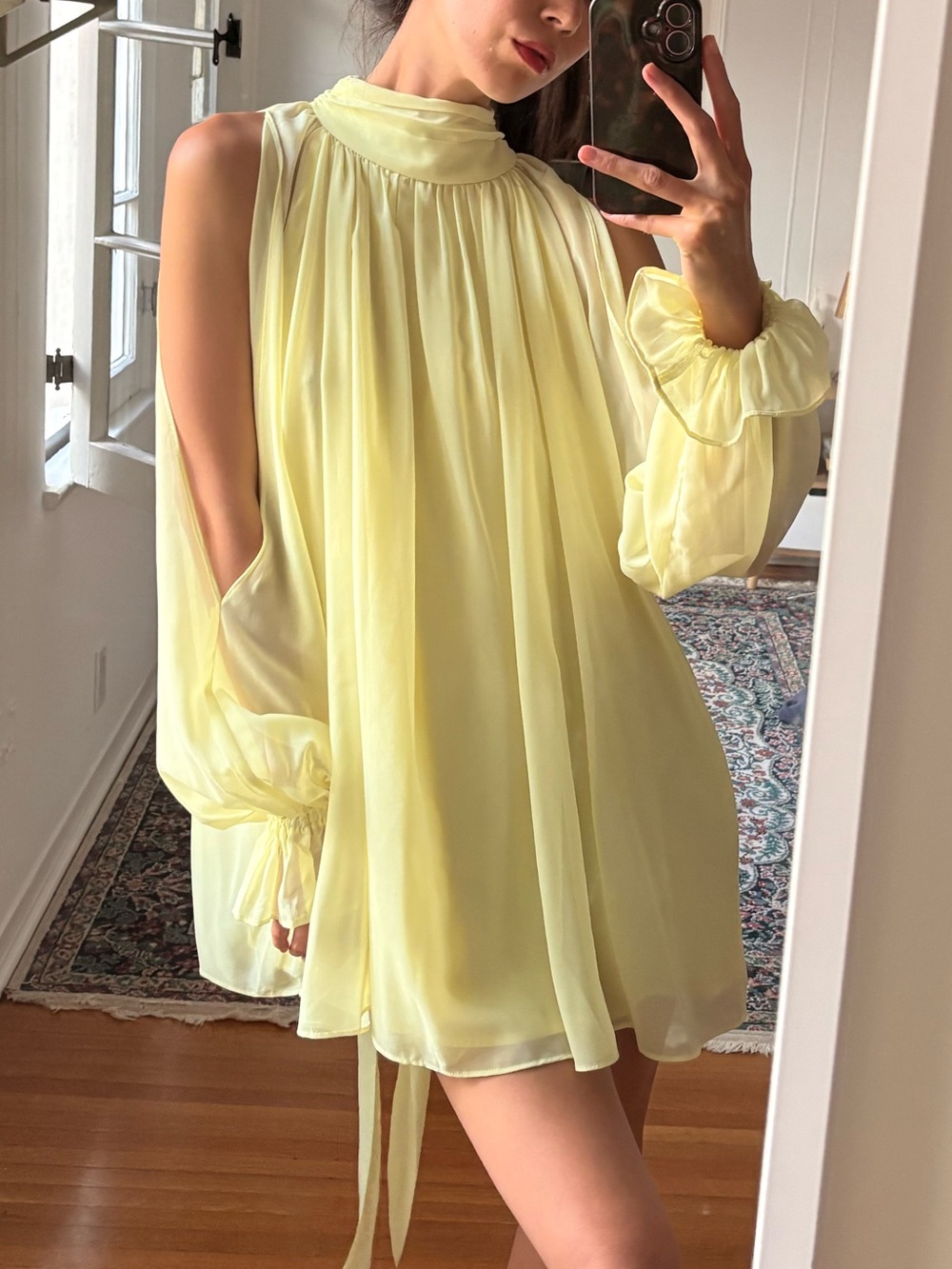 Reformation Vibes Pale Yellow Ciffon Mini Dress